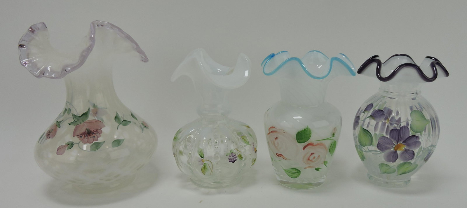 Fenton lot of 4 floral enamel vases (1 of 1)