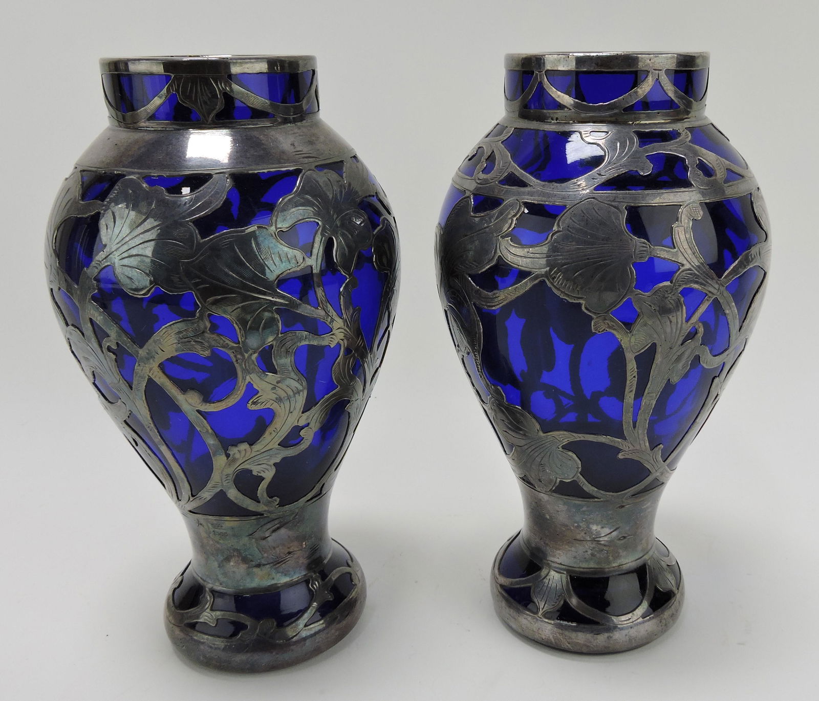 Cobalt blue pair of glass vases with (1 of 1)