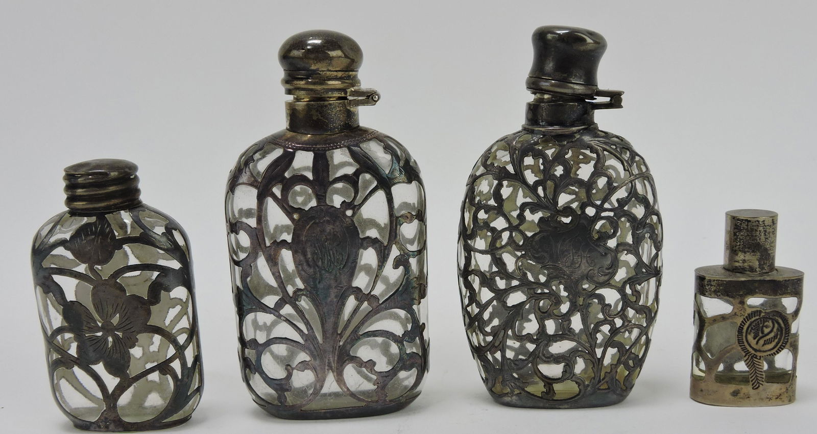 Silver overlay lot of 4 perfume flasks, (1 of 1)