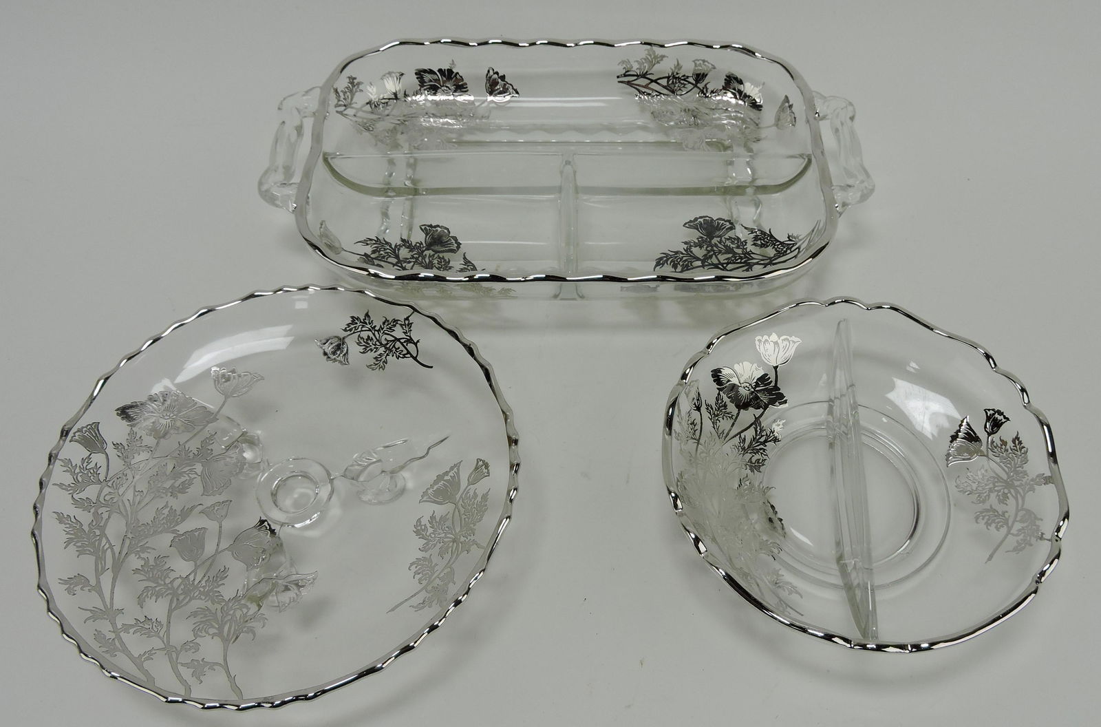 Silver overlay lot of 3 glass trays (1 of 1)
