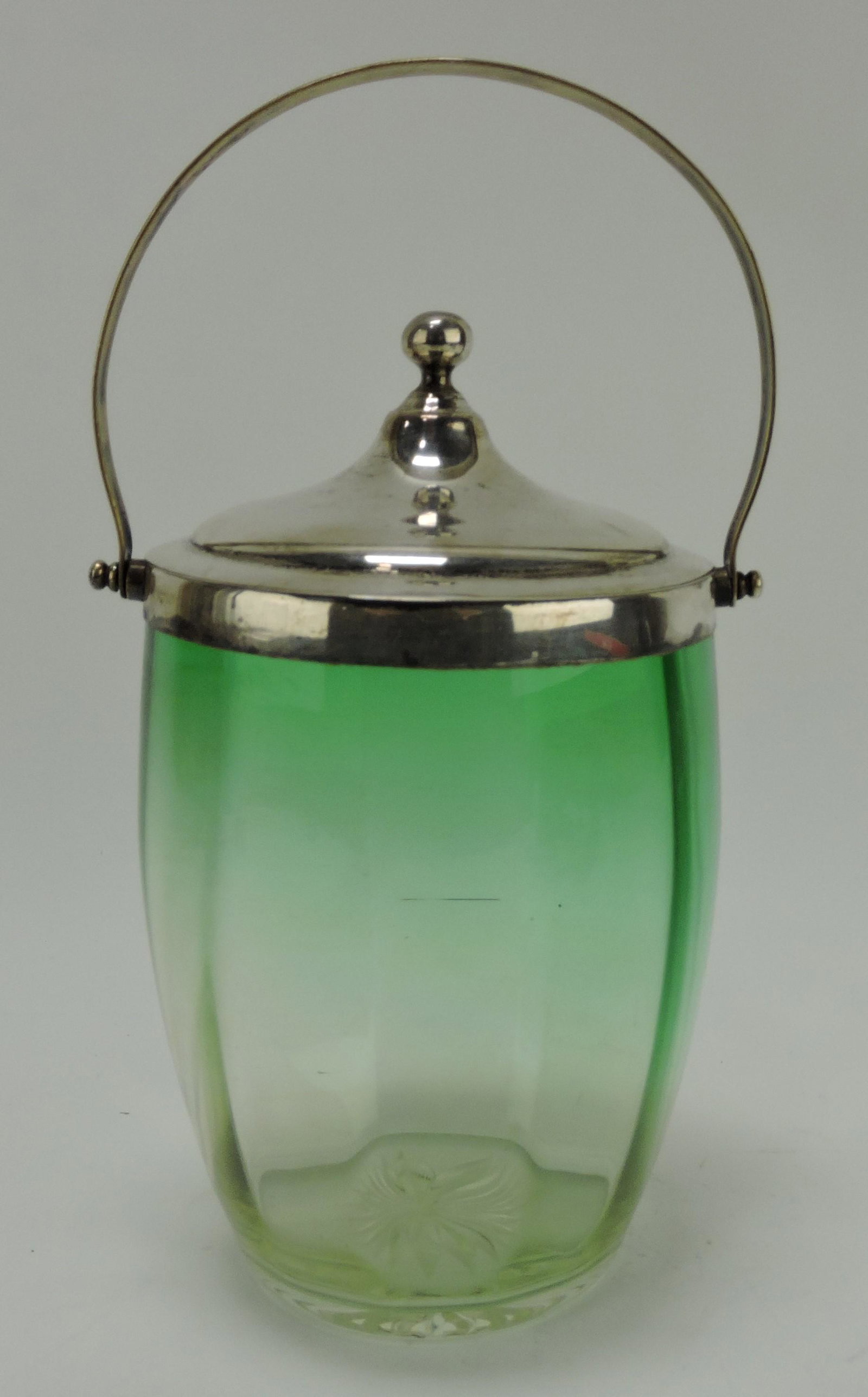 Green glass biscuit jar: .