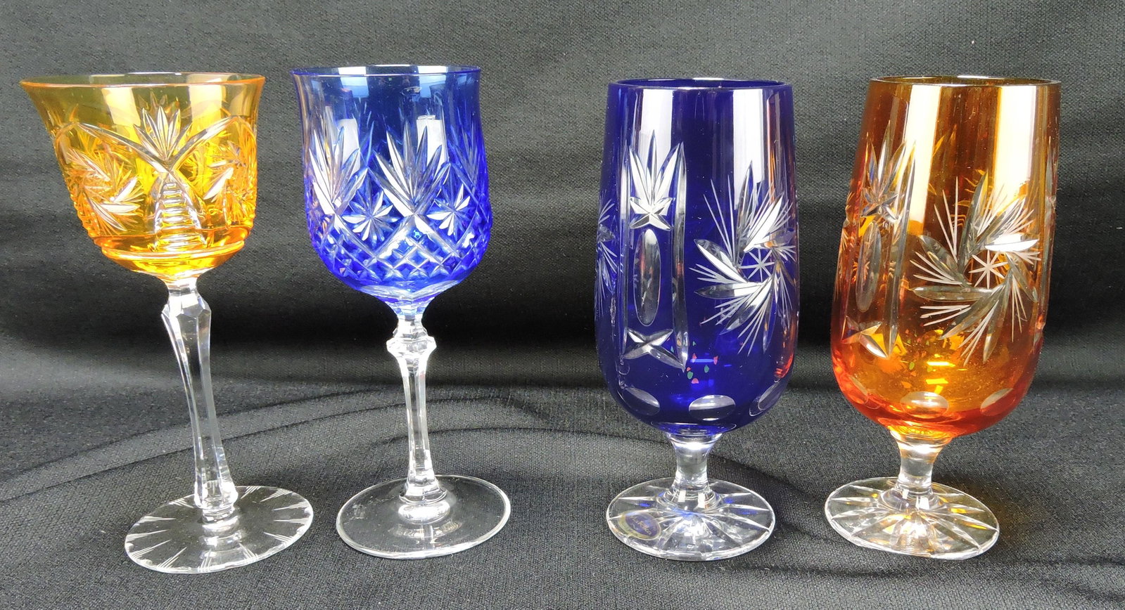 Bohemian cut to clear lot of: 4 wine goblets
