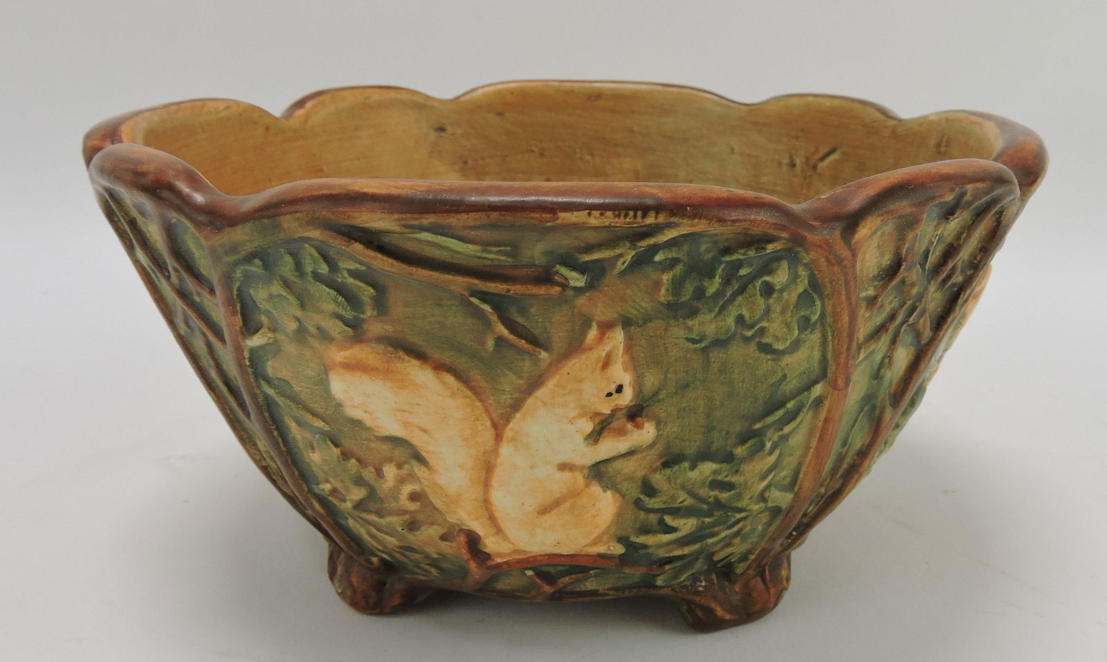 Weller art pottery bowl with squirrel, (1 of 1)