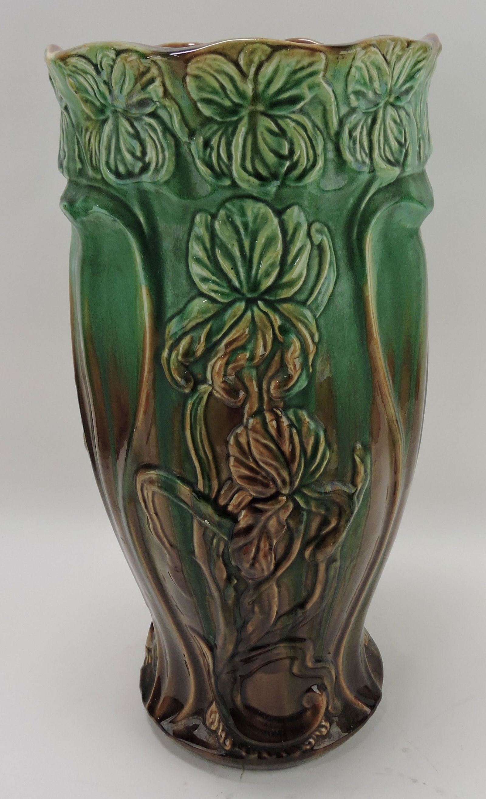 Art pottery umbrella stand with iris, (1 of 1)