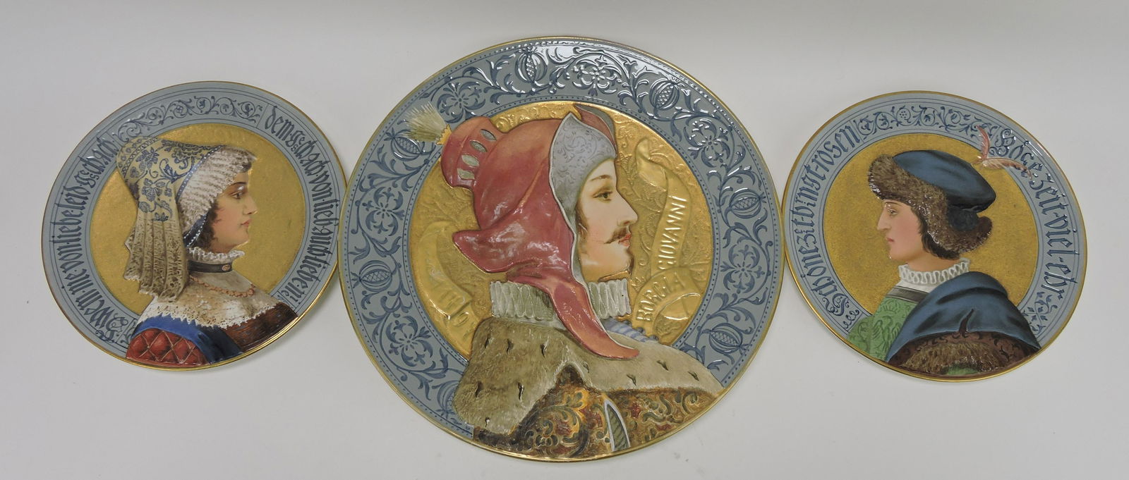 Mettlach style lot of 3 portrait plates, (1 of 1)