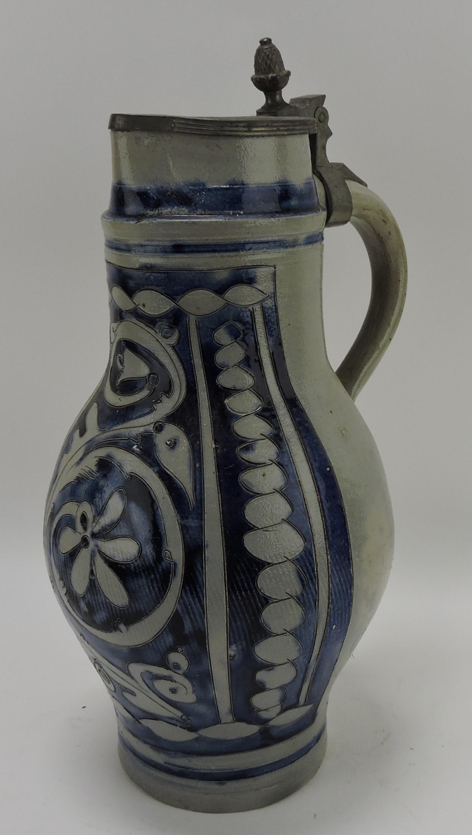 Early blue salt glaze pewter lidded (1 of 1)