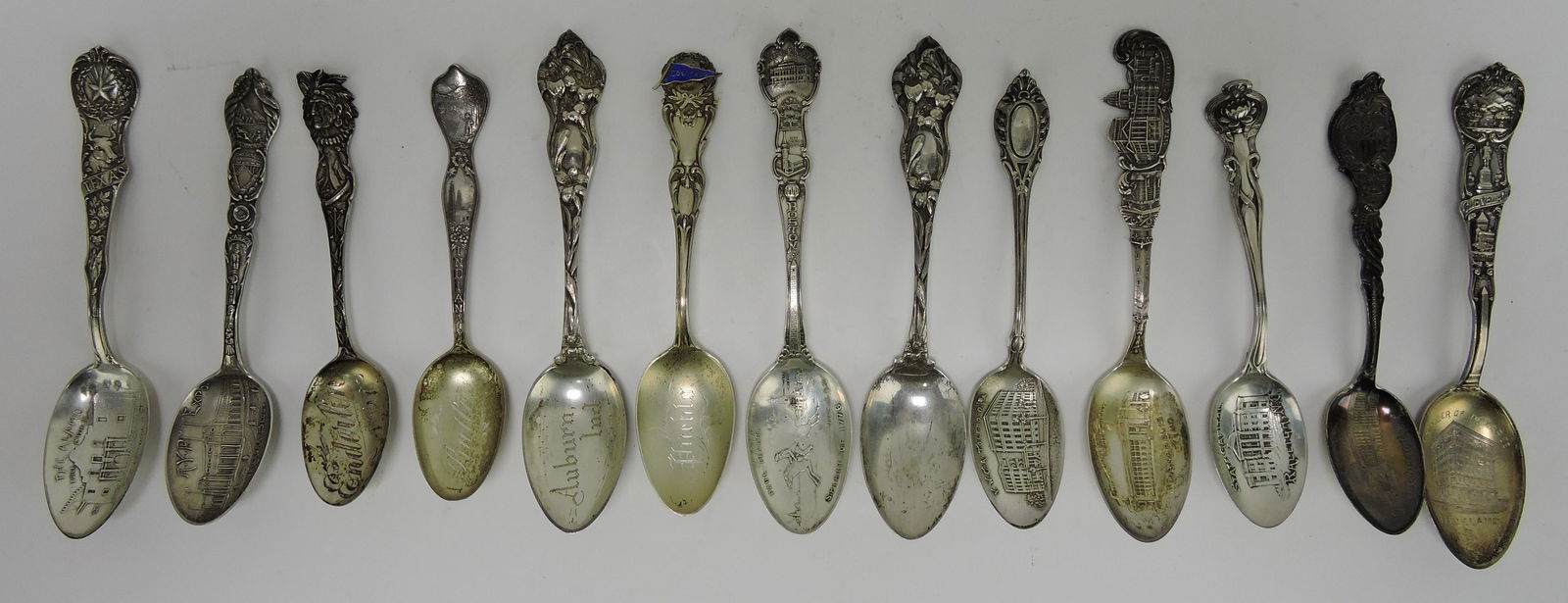 Sterling silver lot of 13 souvenir spoons, (1 of 1)