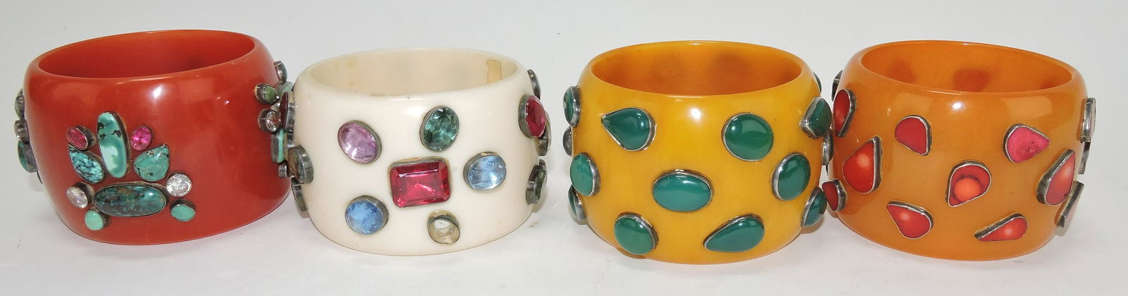Bakelite lot of 4 jeweled wide bangle (1 of 1)