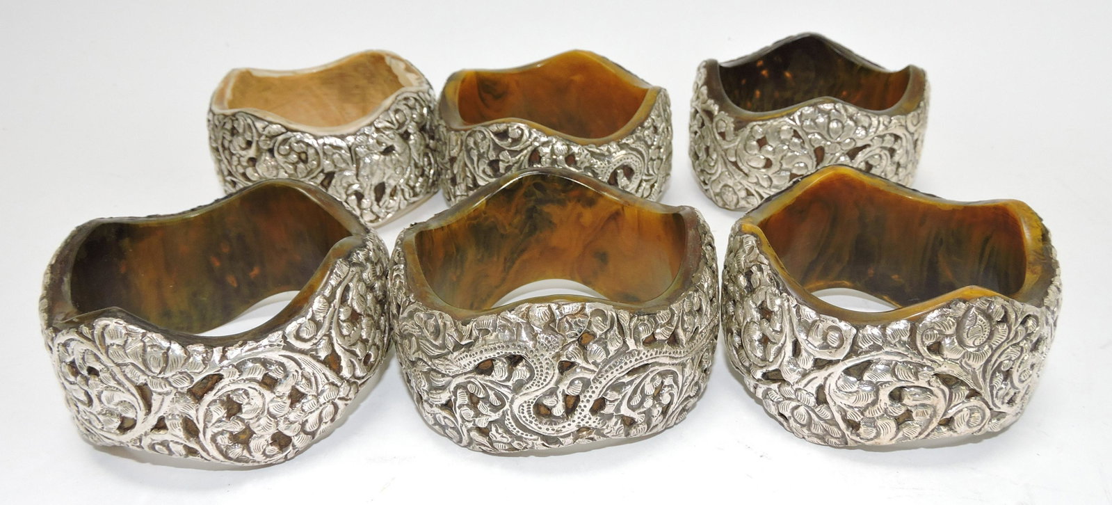 Tibet silver over Bakelite and bone: lot of 6 bangle bracelets