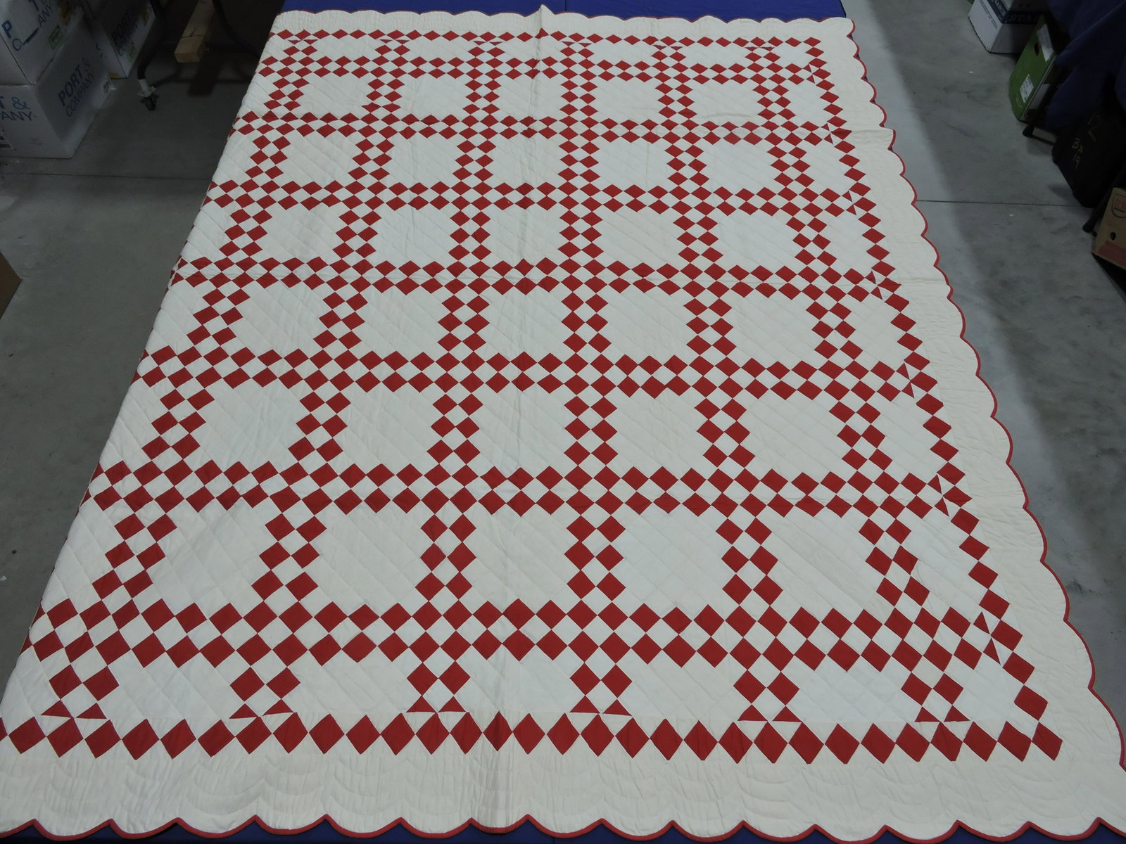 Red and white antique quilt,: 88"x76"