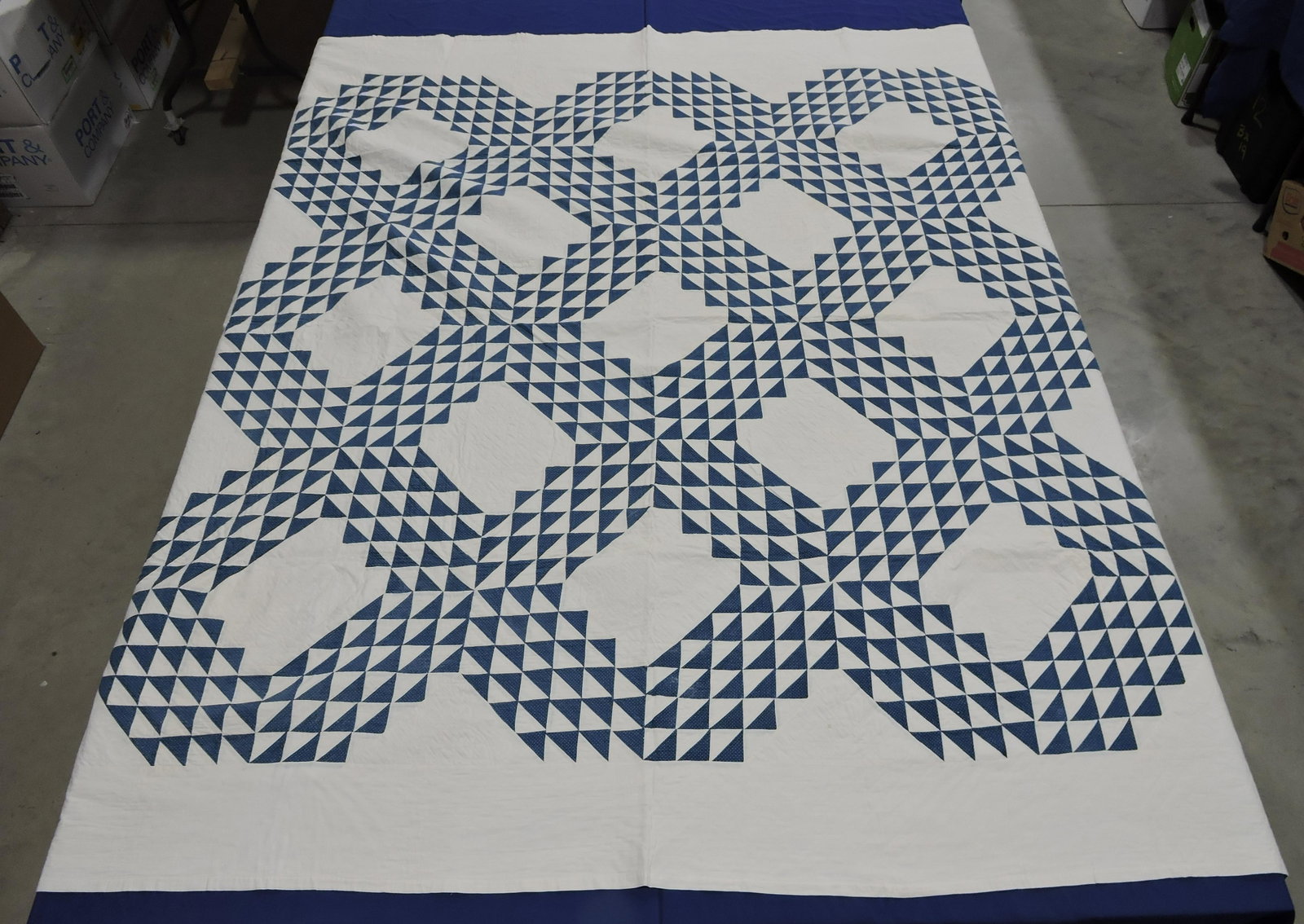 Blue and white antique quilt,: 84"x82"