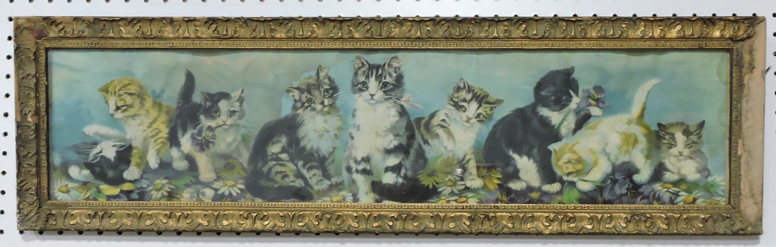 Yard long print with kittens, some losses: to frame