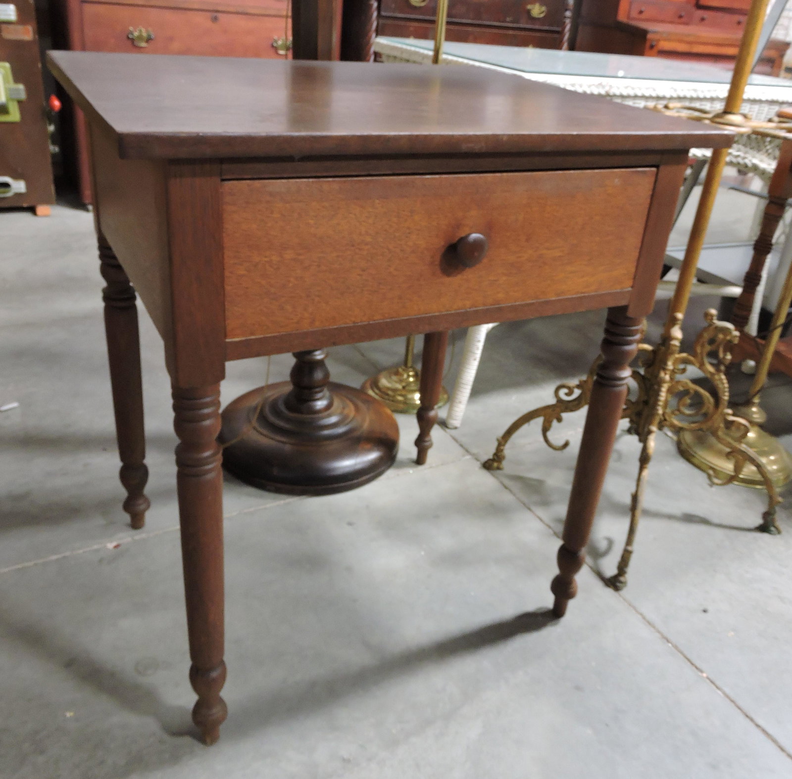 Walnut single drawer bedside table,: 30"h, 27"w, 22"d