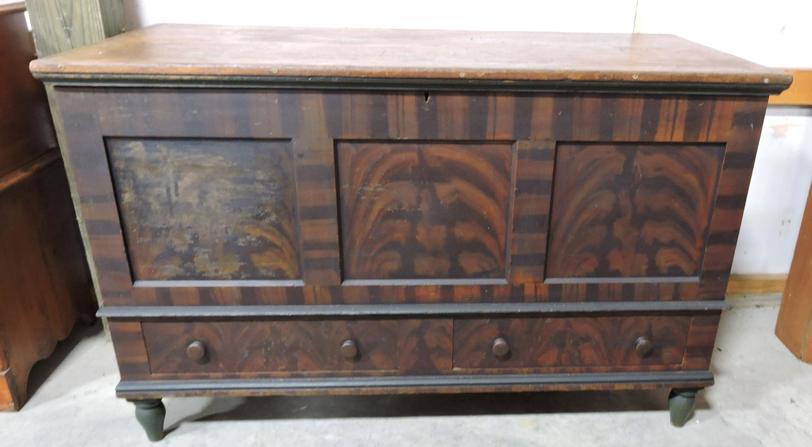 Early grain painted blanket chest, (1 of 3)