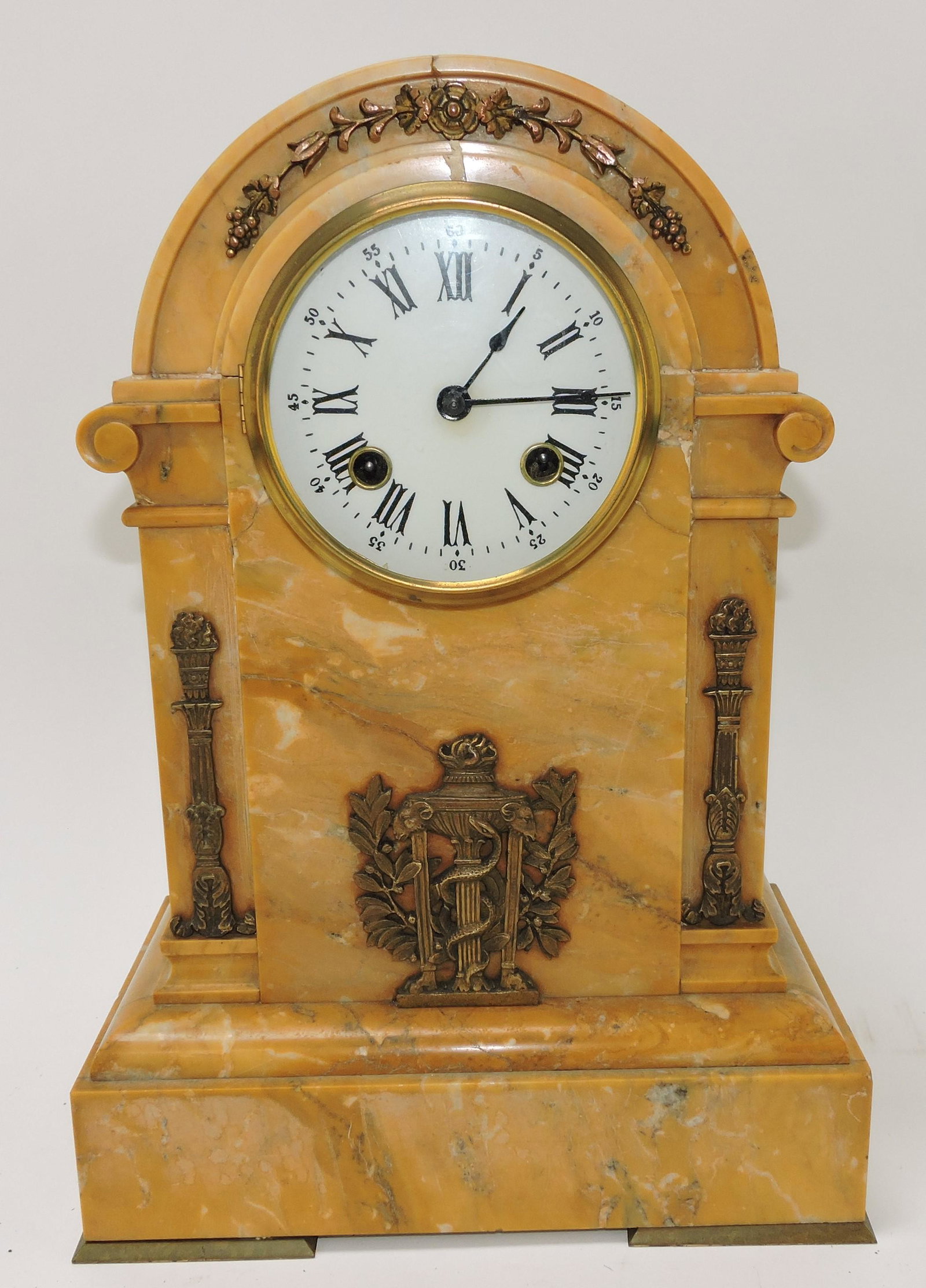 Marble mantle clock, 14": .