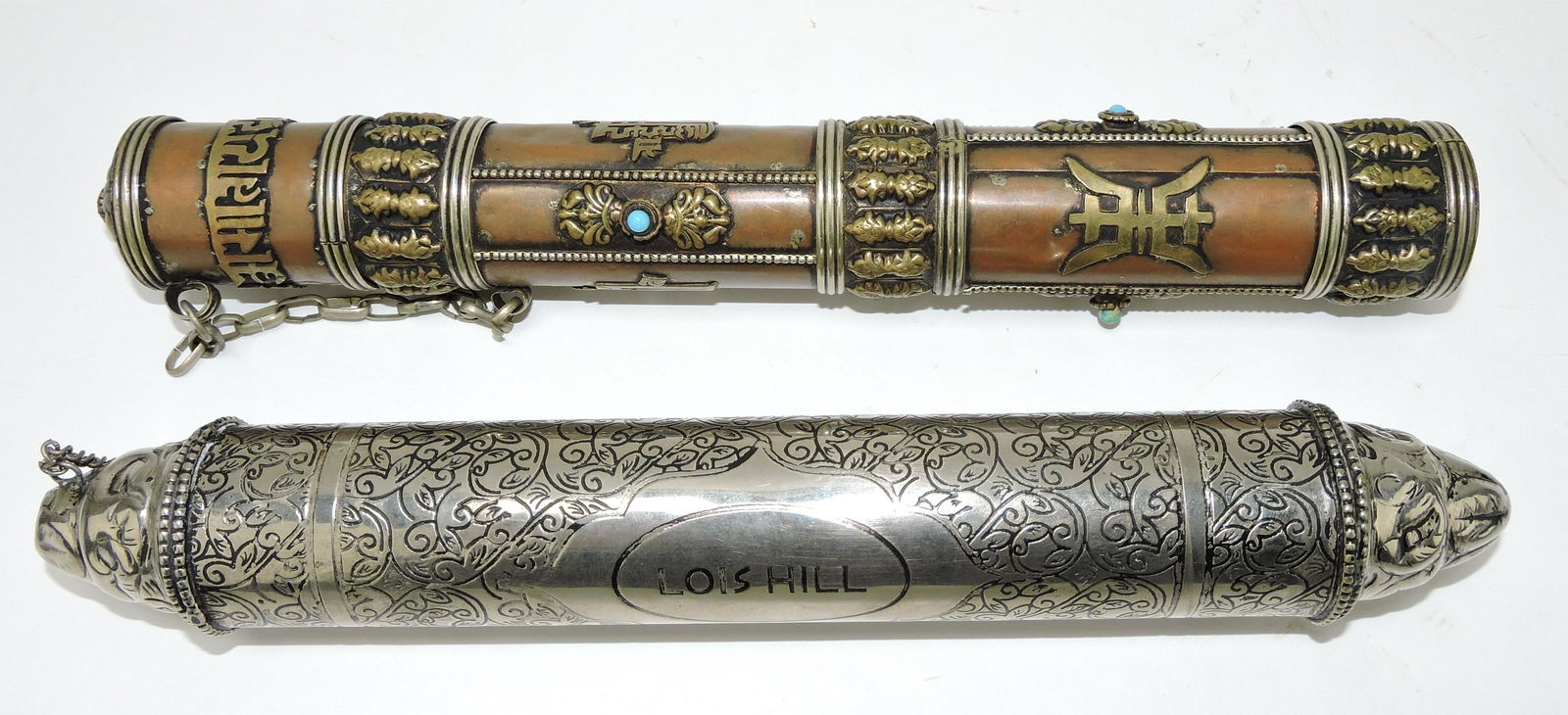 Judaica Jewish lot of 2 Esther scroll holders, (1 of 1)