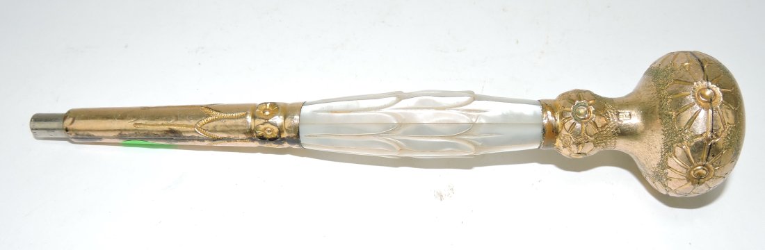 Antique gold filled and MOP umbrella: handle, 8 1/2"