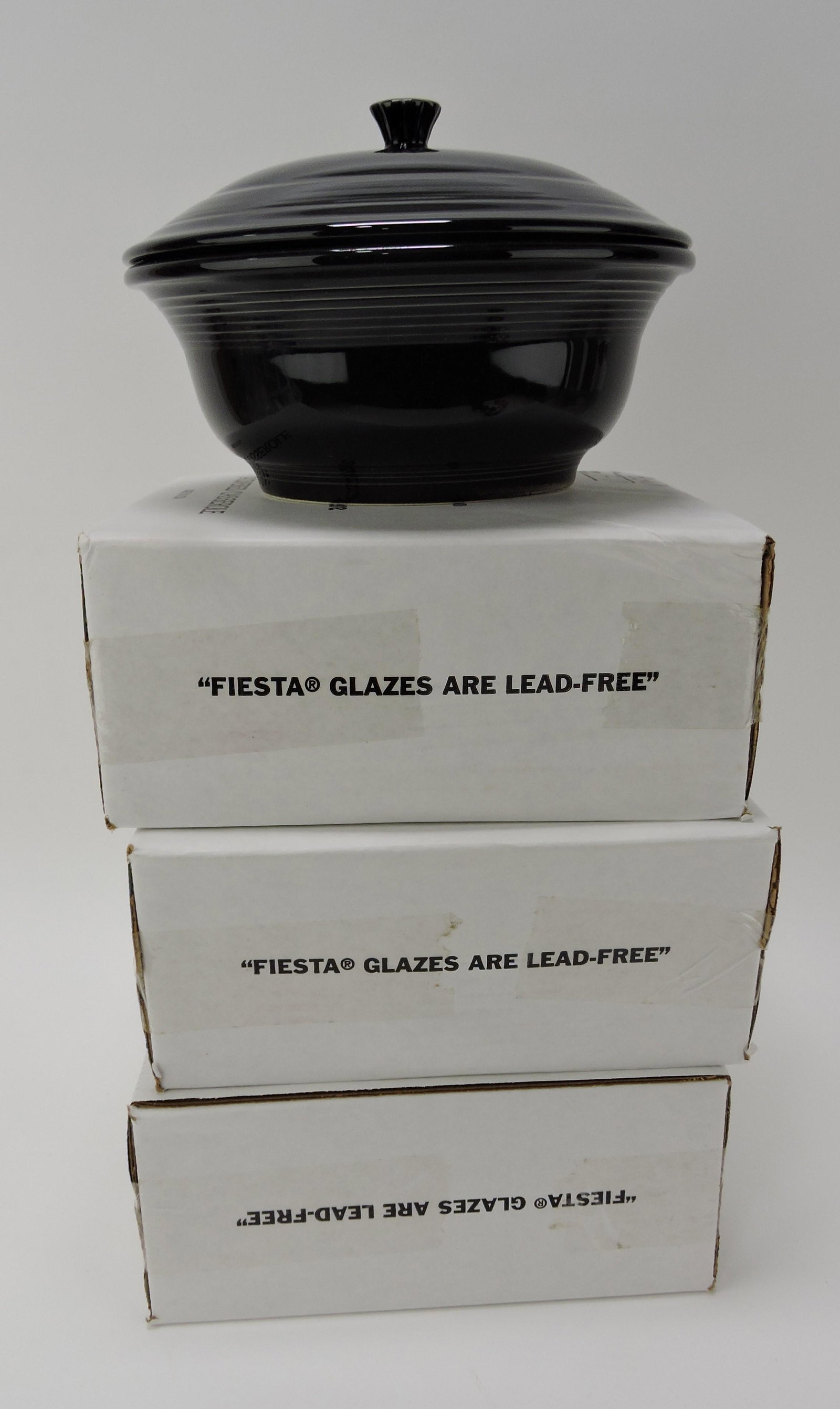 Fiesta Post 86 lot of 4 covered: casseroles, black, NIB