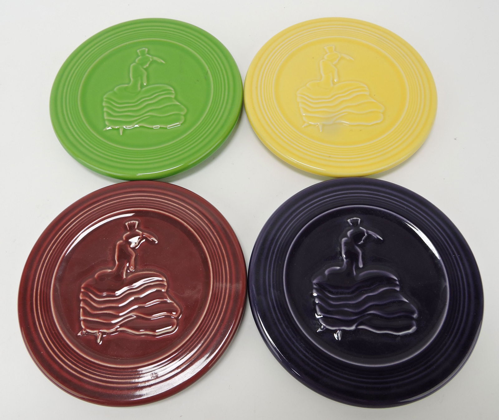 Fiesta Post 86 lot of 4 dancing girl trivets (1 of 1)