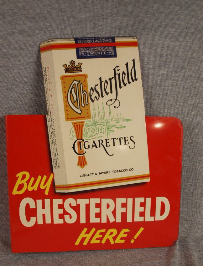 Chesterfield Cigarettes 2 sided flange sign, 12" x: Chesterfield Cigarettes 2 sided flange sign, 12" x 14 3/4"