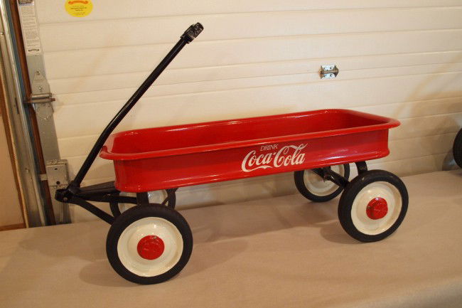 Coca Cola red coaster wagon, repainted: Coca Cola red coaster wagon, repainted