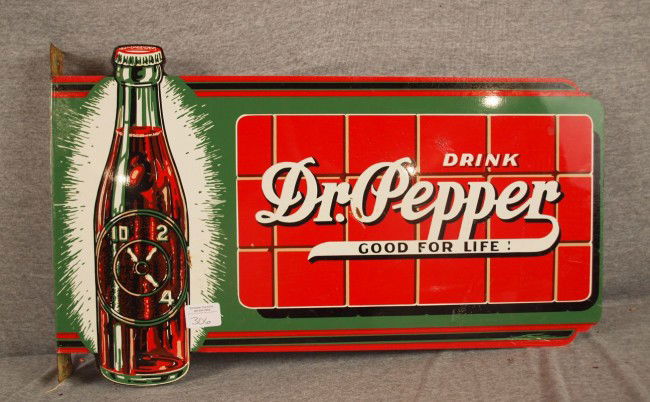 Dr. Pepper 2 sided flange sign , minor wear, 24" x: Dr. Pepper 2 sided flange sign , minor wear, 24" x 14 1/2"