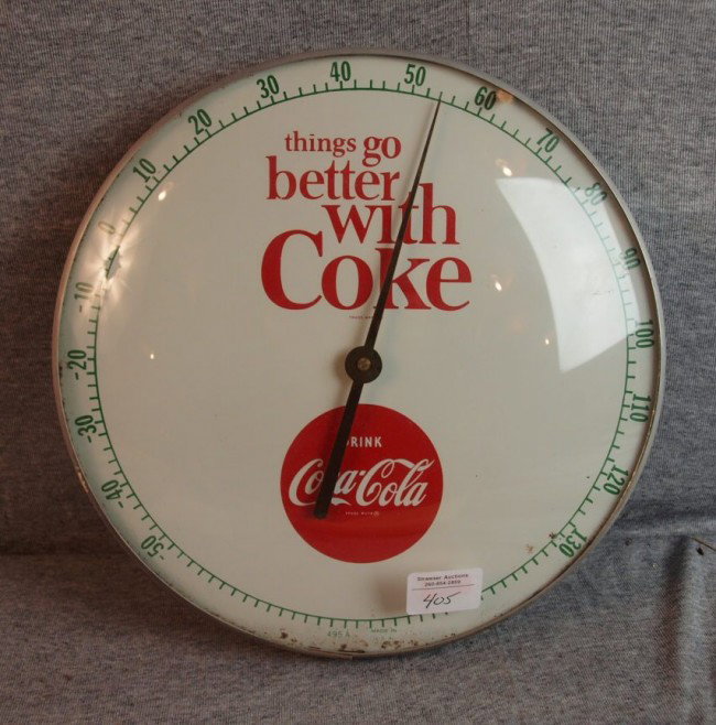 1964 "Things Go Better With Coke" Coca Cola advert: 1964 "Things Go Better With Coke" Coca Cola advertising thermometer, 12", minor rust