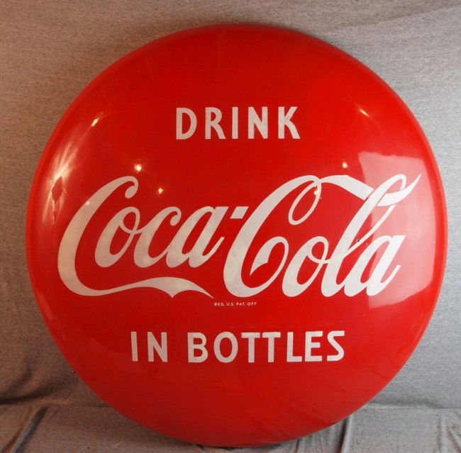 Drink Coca Cola in Bottles large porcelain button: Drink Coca Cola in Bottles large porcelain button sign, 36"
