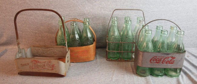 3 Coca Cola and 1 Pepsi-Cola 6 pack bottle carrier: 3 Coca Cola and 1 Pepsi-Cola 6 pack bottle carriers and 18 bottles