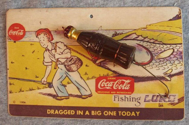 Coca Cola fishing lure on card: Coca Cola fishing lure on card