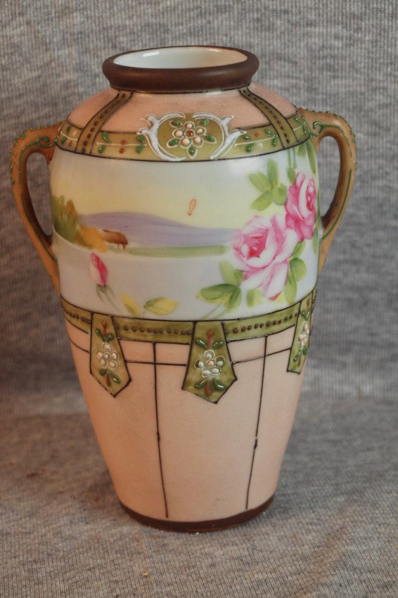 Nippon vase with flowers, 6" : Nippon vase with flowers, 6"