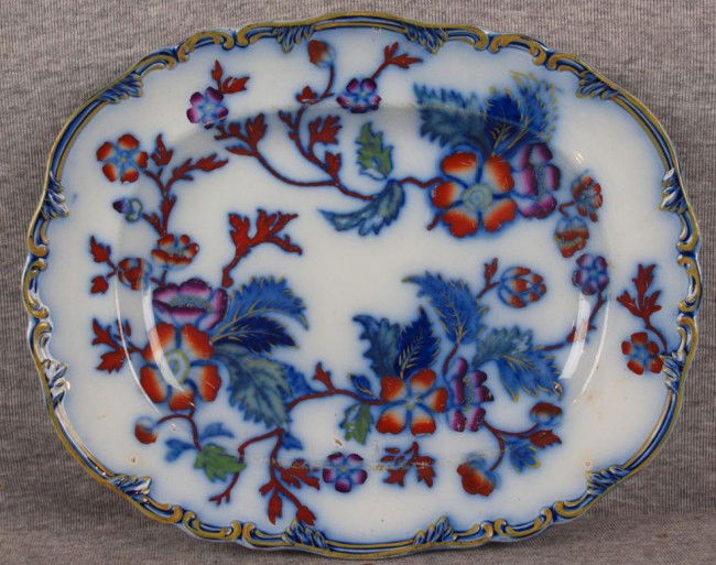 Gaudy Ironstone flow blue floral platter, 11": Gaudy Ironstone flow blue floral platter, 11"