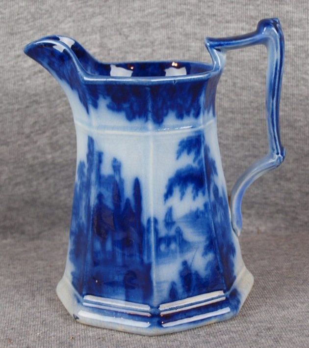 Flow Blue "Coburg" milk pitcher, 6": Flow Blue "Coburg" milk pitcher, 6"