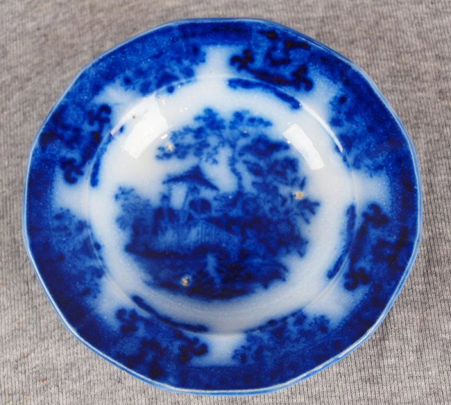 Flow Blue ironstone cup plate, 5 1/4": Flow Blue ironstone cup plate, 5 1/4"