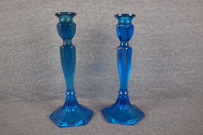 Fenton carnival glass celeste blue Florentine 10: Fenton carnival glass celeste blue Florentine 10 1/2" pair of candle holders
