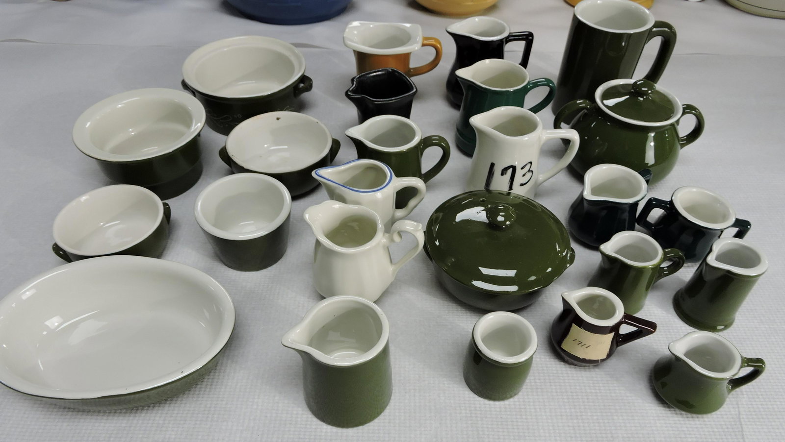 Hall China lot of 25 creamers and: other wares, some shop samples