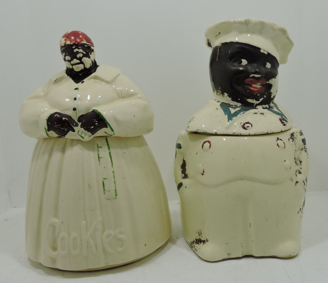 Black Americana lot of 2 cookie jars, one: marked McCoy, both with paint loss