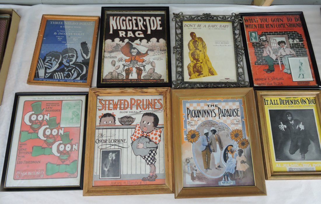 Black Americana lot of 8 framed sheet music: covers