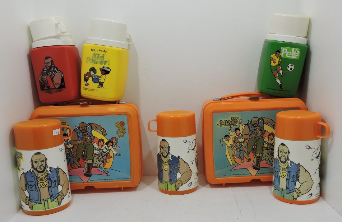 Black Americana Mr. T and The A Team lot of: 2 lunchpails and 6 assorted thermoses