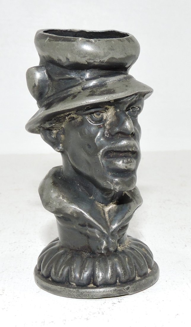 Black Americana silverplate figural match: holder, or toothpick holder, 3"