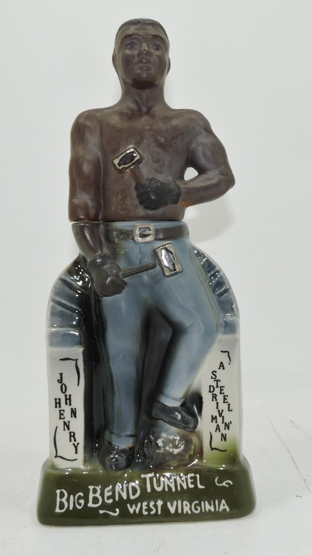 Black Americana John Henry, Big Bend Tunnel,: WV decanter, 13"