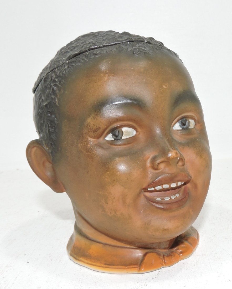 Black Americana porcelain humidor of child's: head, 5 1/2"