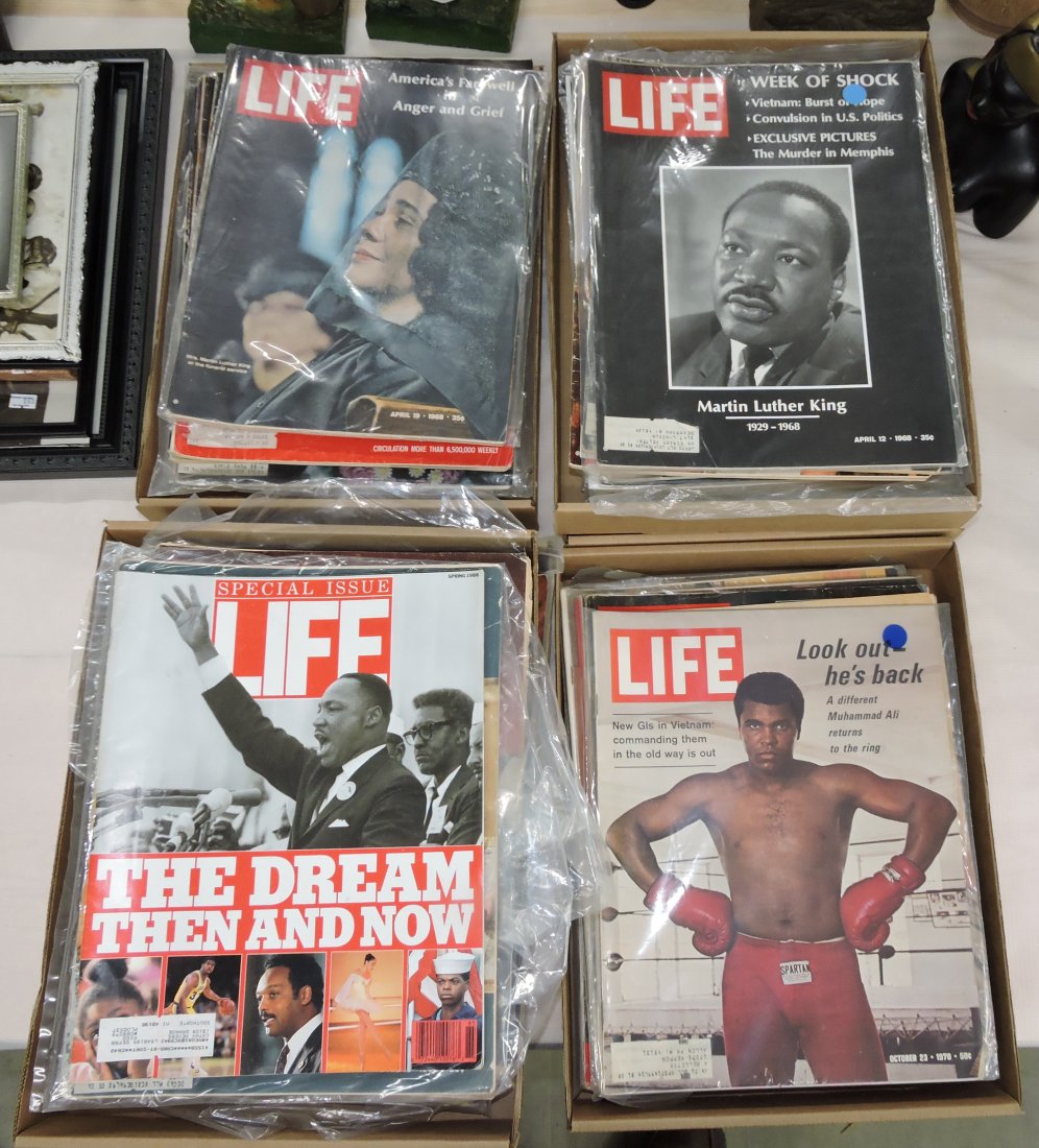 Black Americana lot of 74 Life Magazines,: 1950's - 1980's. Mohammad Ali, MLK, Diana Ross, Mrs. MLK, Naomi Simms, Jackie Robinson, Roy Campanella, Hopalong Cassidy, Joe Louis, Flip Wilson, Sugar Ray, Louis Armstrong, Willie Mays, Ali/Frazier, 
