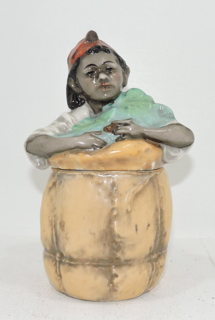 Black Americana Austrian porcelain: humidor, 9"
