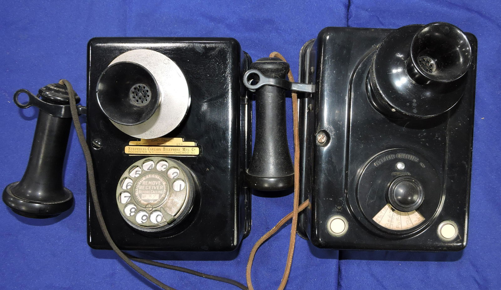 Lot of 2 black wall telephones: Stromberg- (1 of 1)