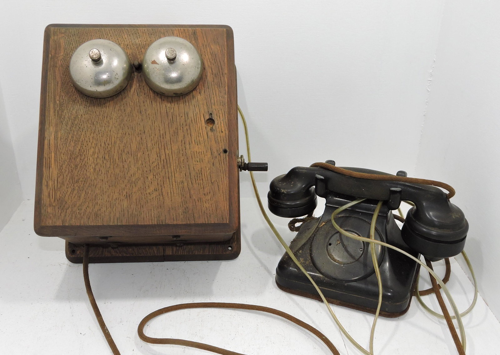 Desktop telephone with oak ringer box (1 of 1)