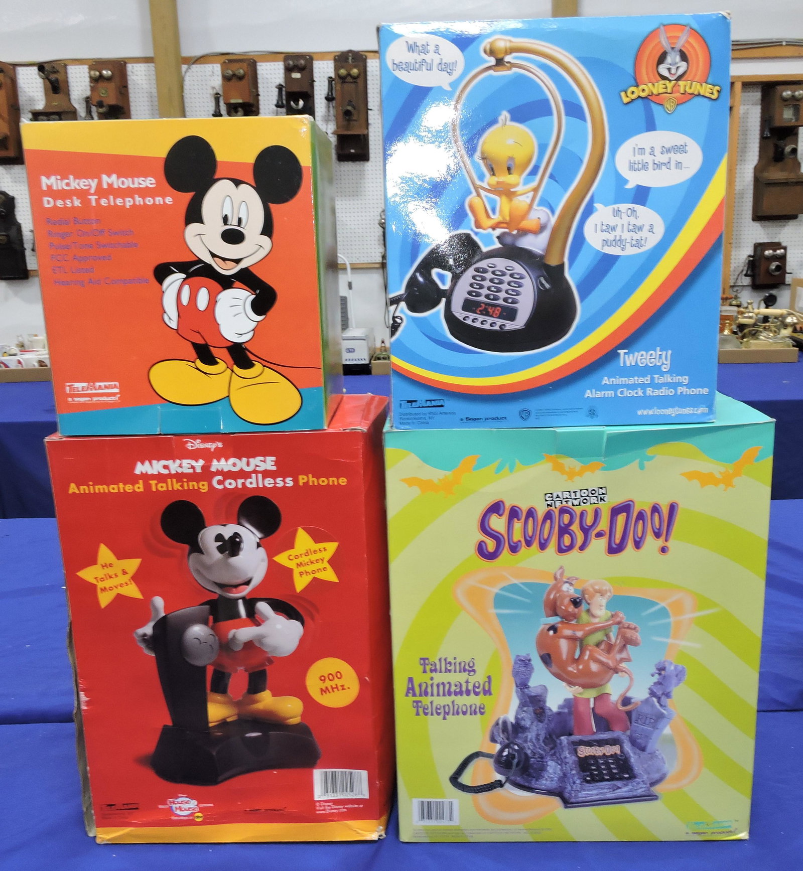 Lot of 4 novelty telephones: 2 Mickey: Mouse, Tweet, Scooby-Doo