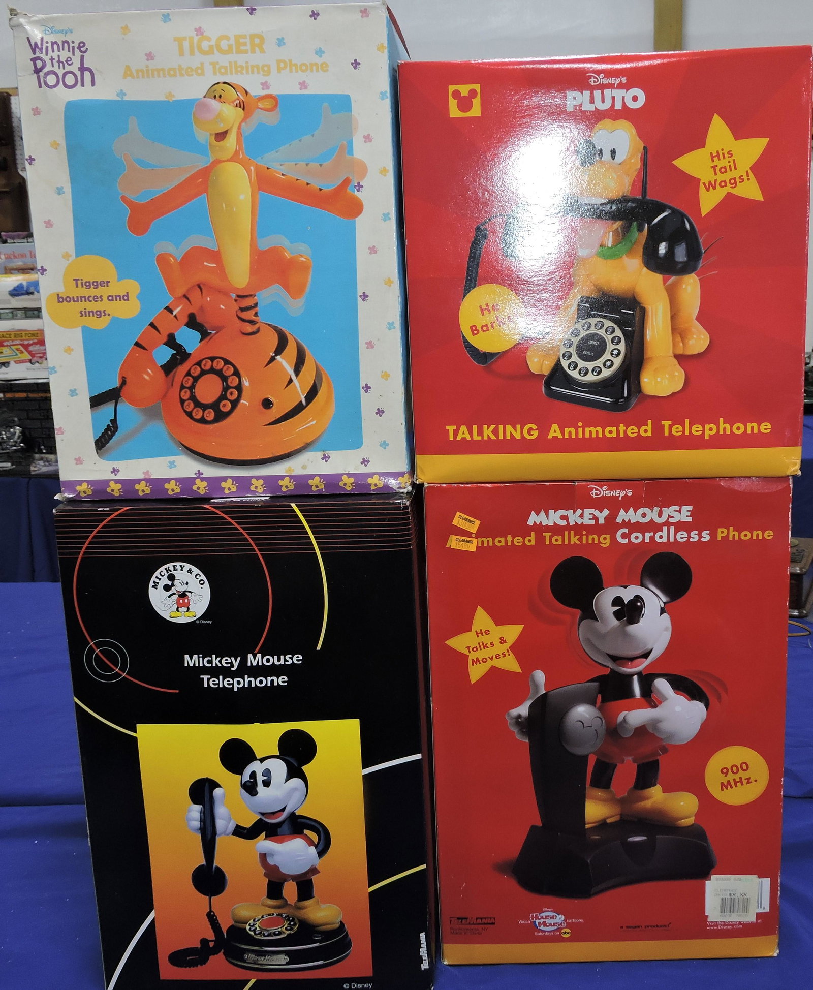 Lot of 4 novelty telephones: 2 Mickey: Mouse, Pluto, Tigger