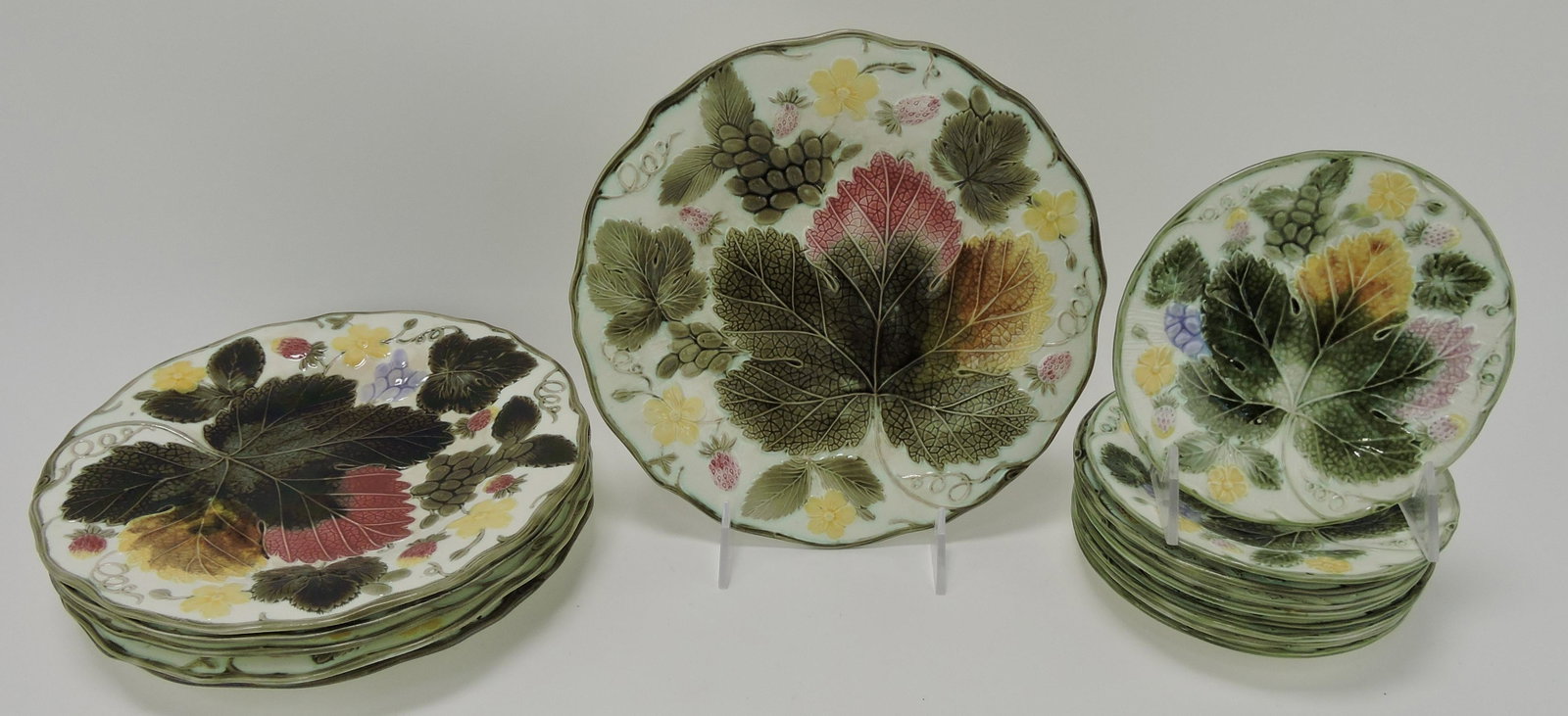 Wedgwood Argenta set of plates with: leaf, strawberry, and grape motif, 6 - 9", 9 - 5 1/2"
