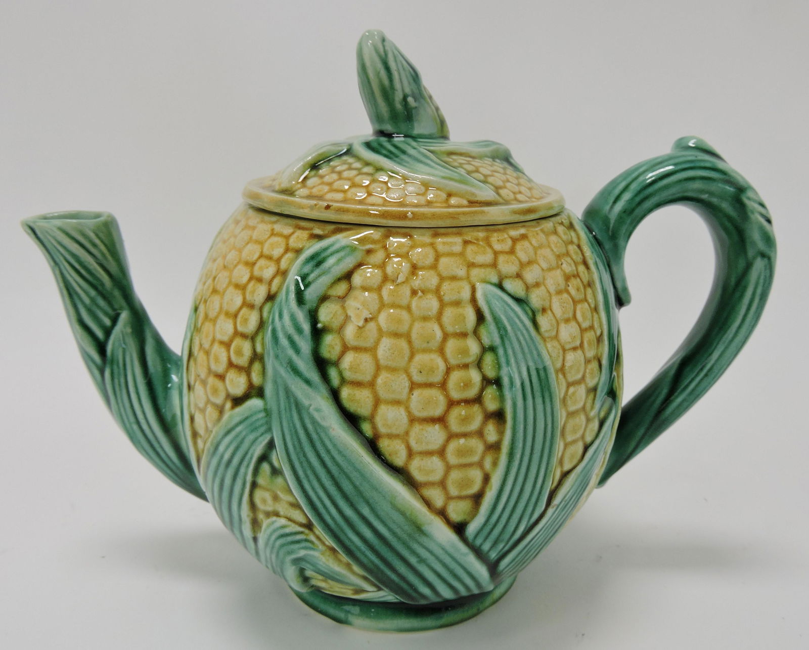 Majolica corn teapot, 6" (1 of 1)